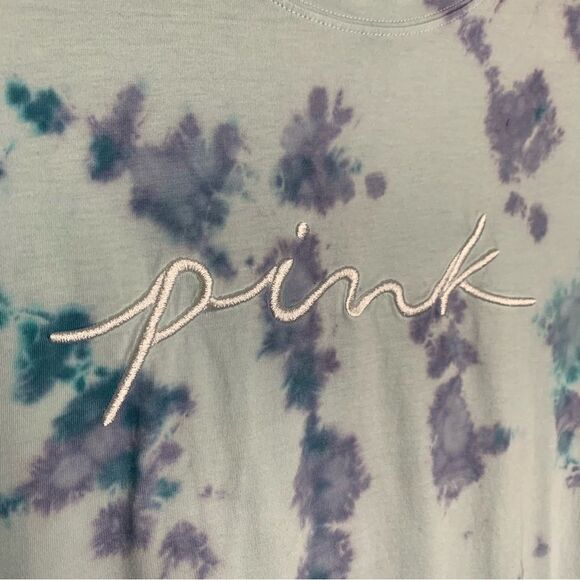 PINK Embroidered Tie Dye Campus Long Sleeve Tee blue purple - Picture 3 of 9